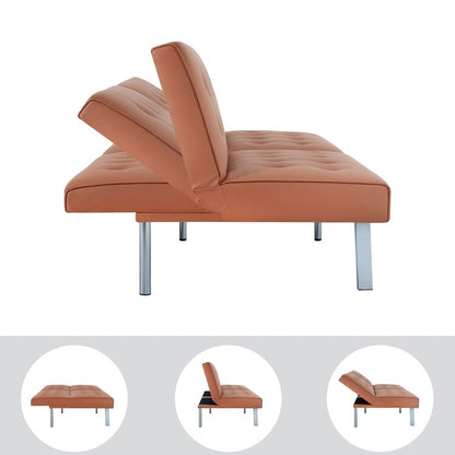 Divano letto futon imbottito in stile moderno di metà secolo con schienale diviso e gambe cromate