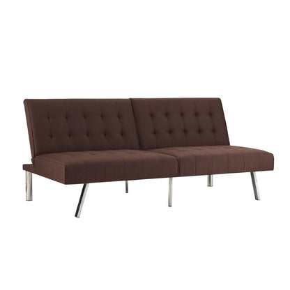 Divano letto futon imbottito in stile moderno di metà secolo con schienale diviso e gambe cromate