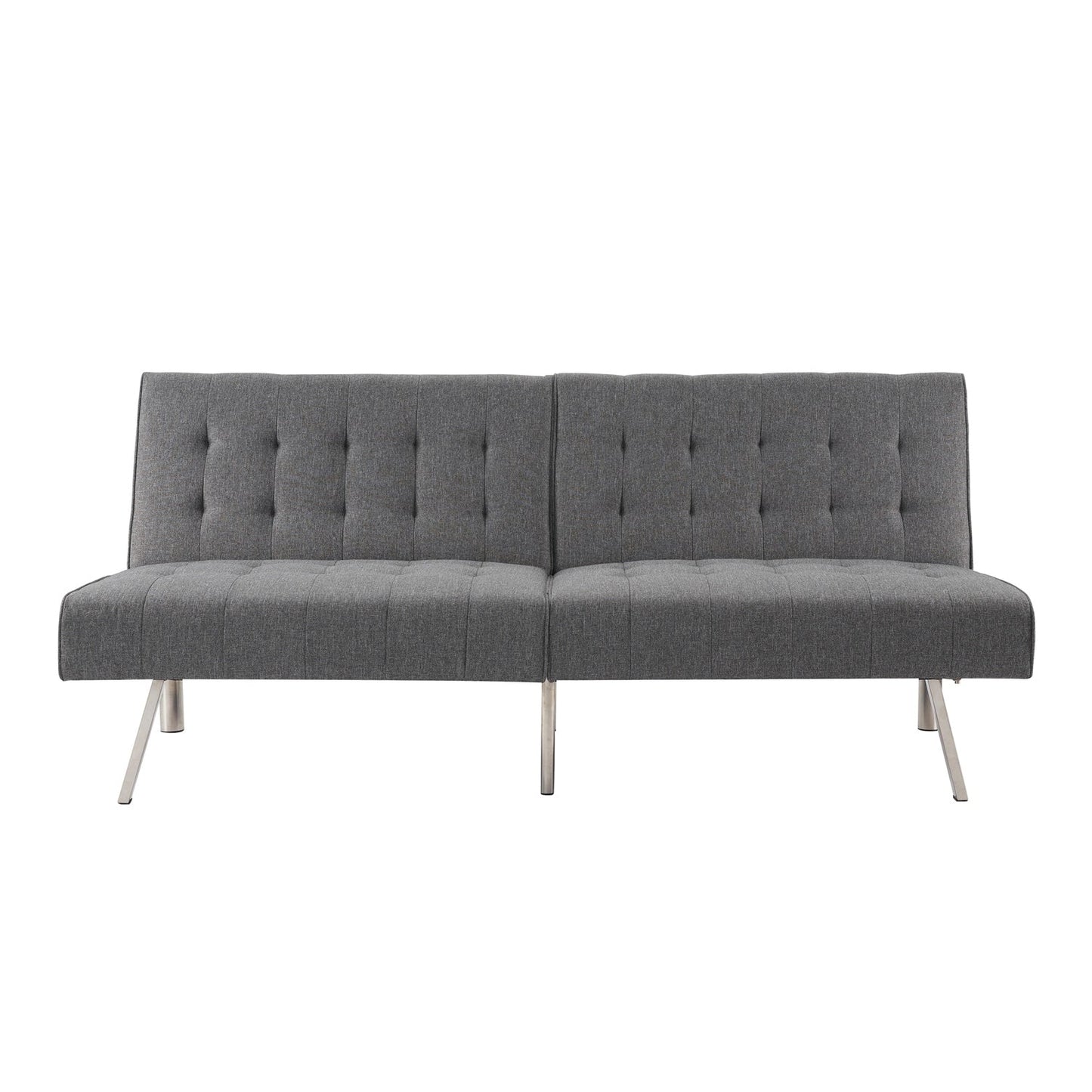 Divano letto futon imbottito in stile moderno di metà secolo con schienale diviso e gambe cromate