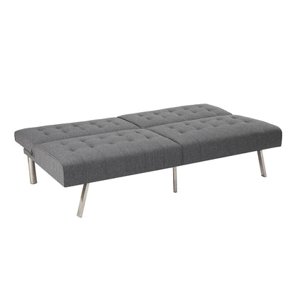 Divano letto futon imbottito in stile moderno di metà secolo con schienale diviso e gambe cromate