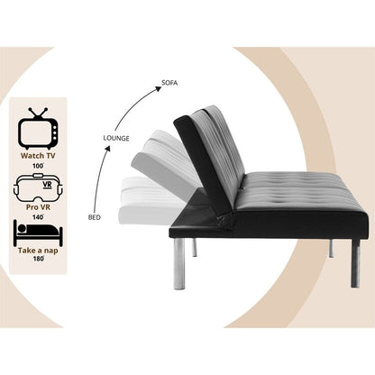 Divano letto futon imbottito in stile moderno di metà secolo con schienale diviso e gambe cromate