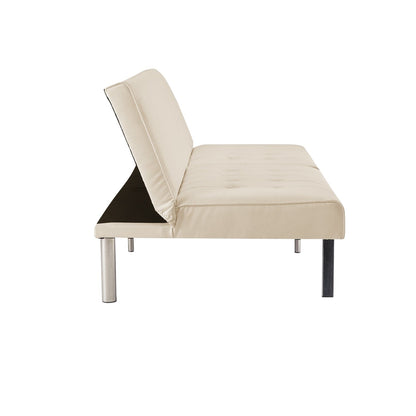 Divano letto futon imbottito in stile moderno di metà secolo con schienale diviso e gambe cromate