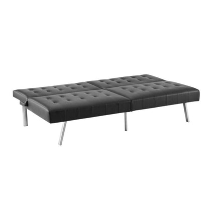 Divano letto futon imbottito in stile moderno di metà secolo con schienale diviso e gambe cromate
