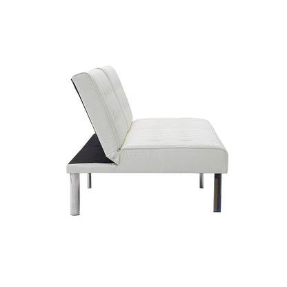 Divano letto futon imbottito in stile moderno di metà secolo con schienale diviso e gambe cromate