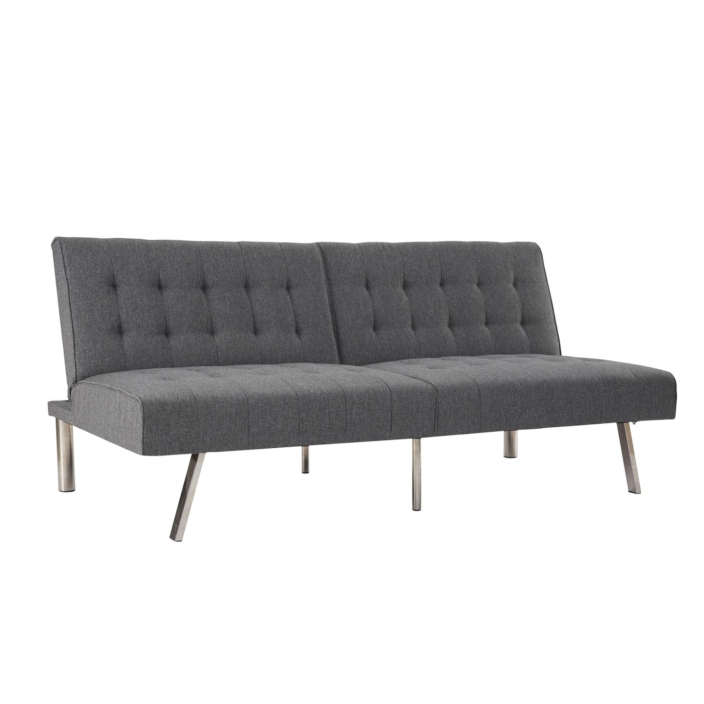 Divano letto futon imbottito in stile moderno di metà secolo con schienale diviso e gambe cromate