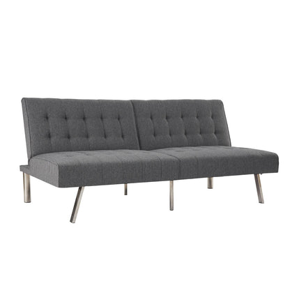 Divano letto futon imbottito in stile moderno di metà secolo con schienale diviso e gambe cromate
