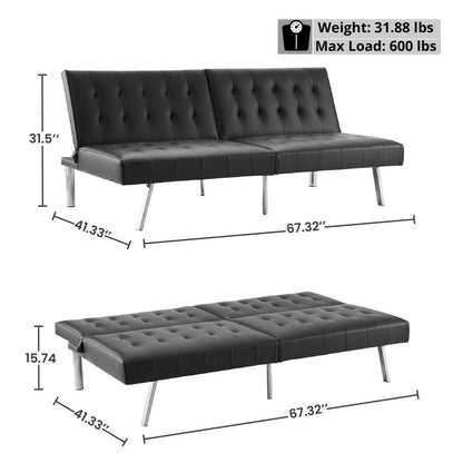 Divano letto futon imbottito in stile moderno di metà secolo con schienale diviso e gambe cromate