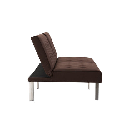 Divano letto futon imbottito in stile moderno di metà secolo con schienale diviso e gambe cromate