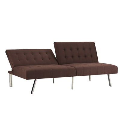Divano letto futon imbottito in stile moderno di metà secolo con schienale diviso e gambe cromate