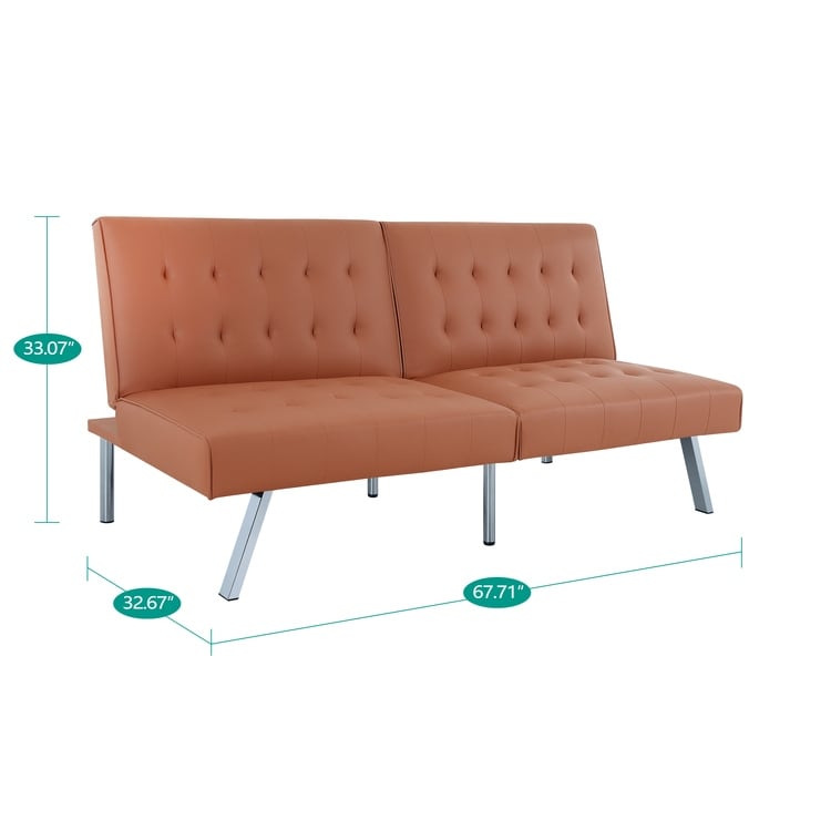 Divano letto futon imbottito in stile moderno di metà secolo con schienale diviso e gambe cromate