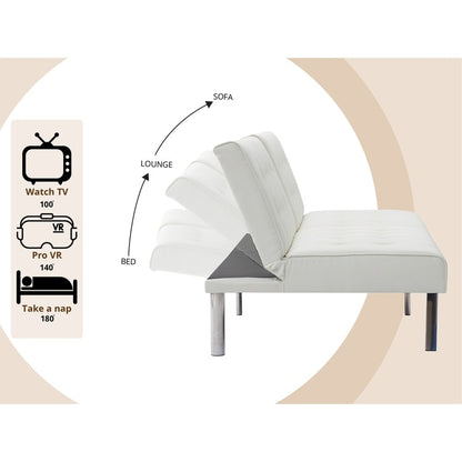 Divano letto futon imbottito in stile moderno di metà secolo con schienale diviso e gambe cromate
