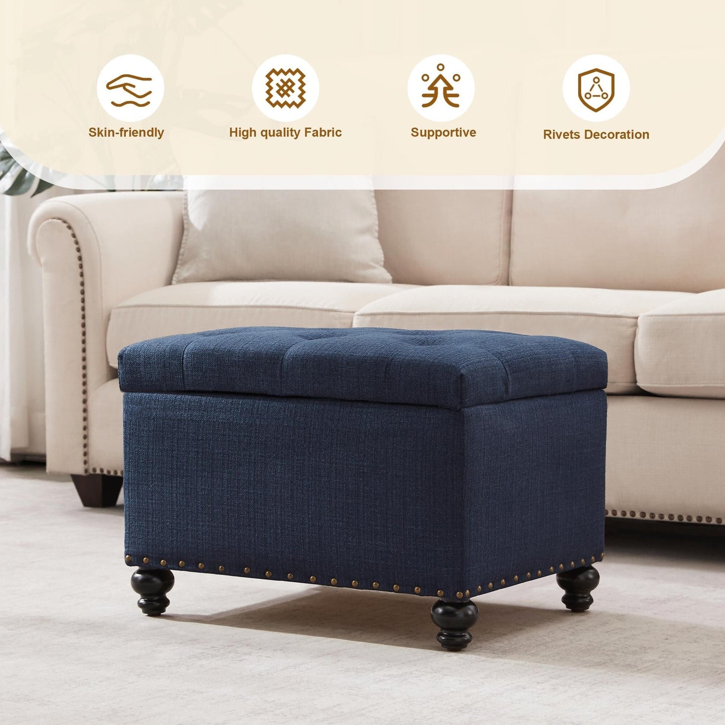 Panca contenitore imbottita, poggiapiedi rettangolare