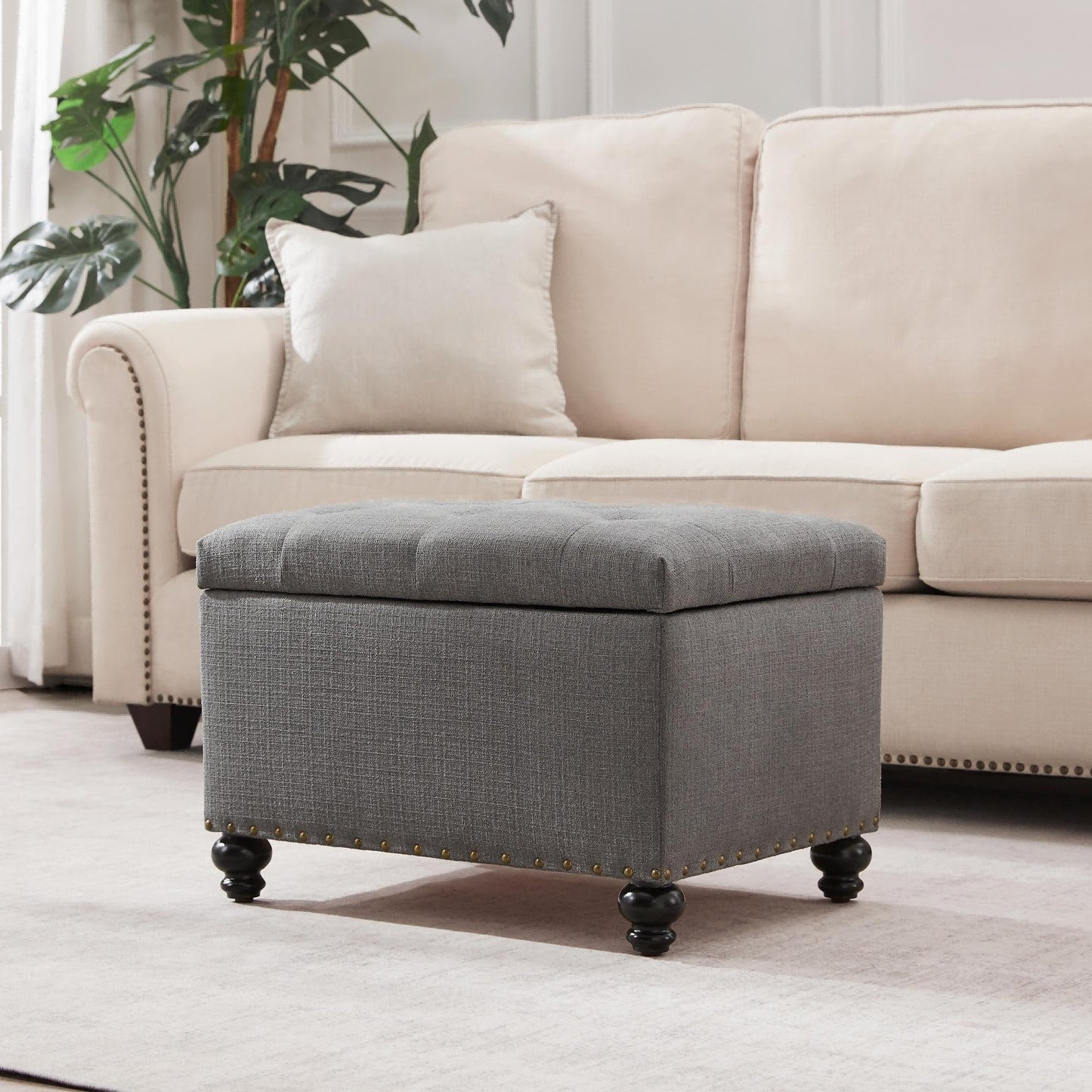 Panca contenitore imbottita, poggiapiedi rettangolare