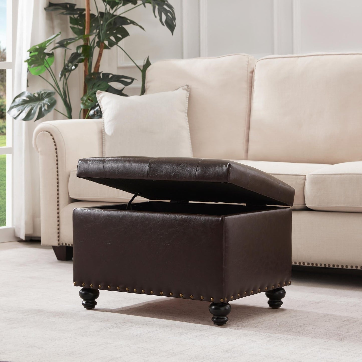 Panca contenitore imbottita, poggiapiedi rettangolare