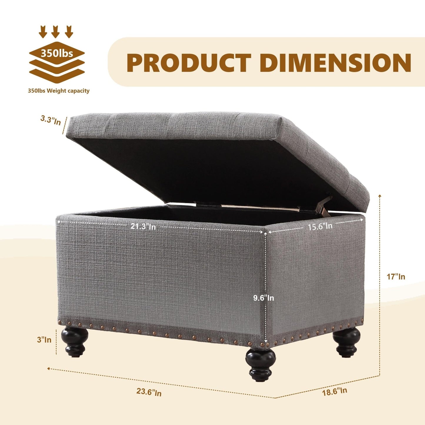 Panca contenitore imbottita, poggiapiedi rettangolare