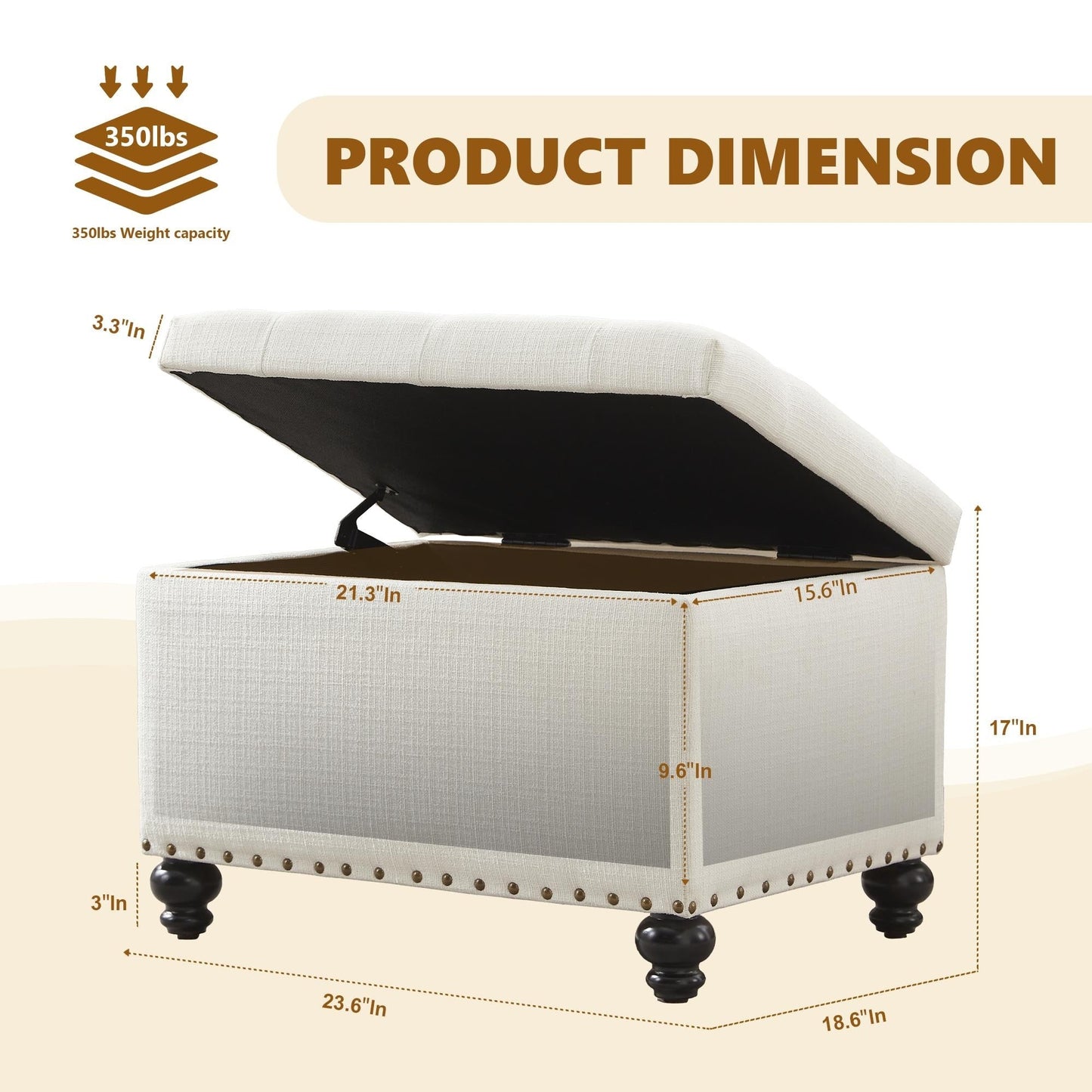 Panca contenitore imbottita, poggiapiedi rettangolare