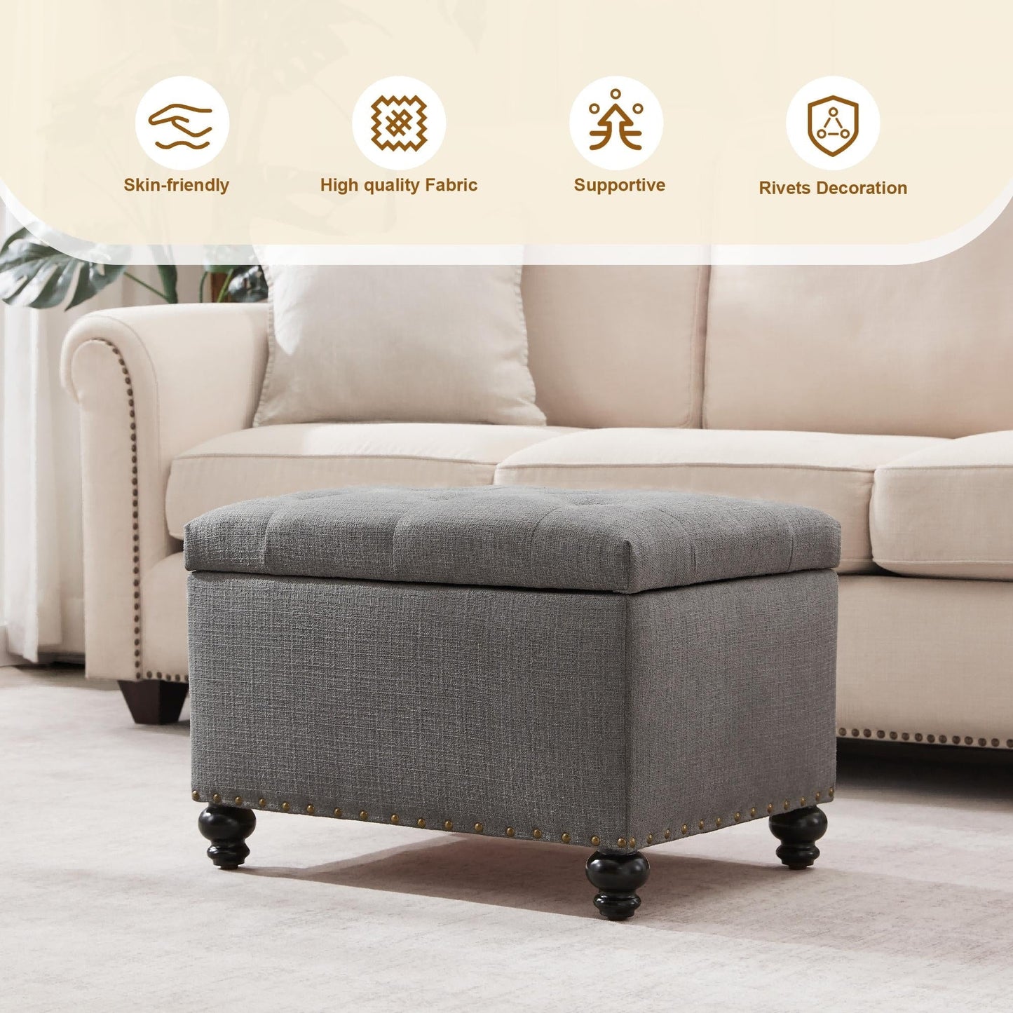 Panca contenitore imbottita, poggiapiedi rettangolare