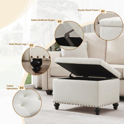 Panca contenitore imbottita, poggiapiedi rettangolare