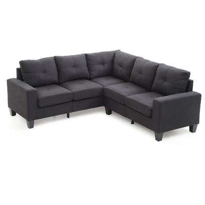 Divano componibile a L in twill trapuntato - 82 - Nero