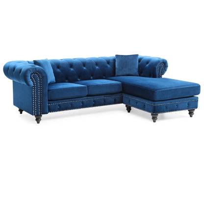 Divano componibile a 3 posti a L in velluto trapuntato con cuscini decorativi - 98 - Blu