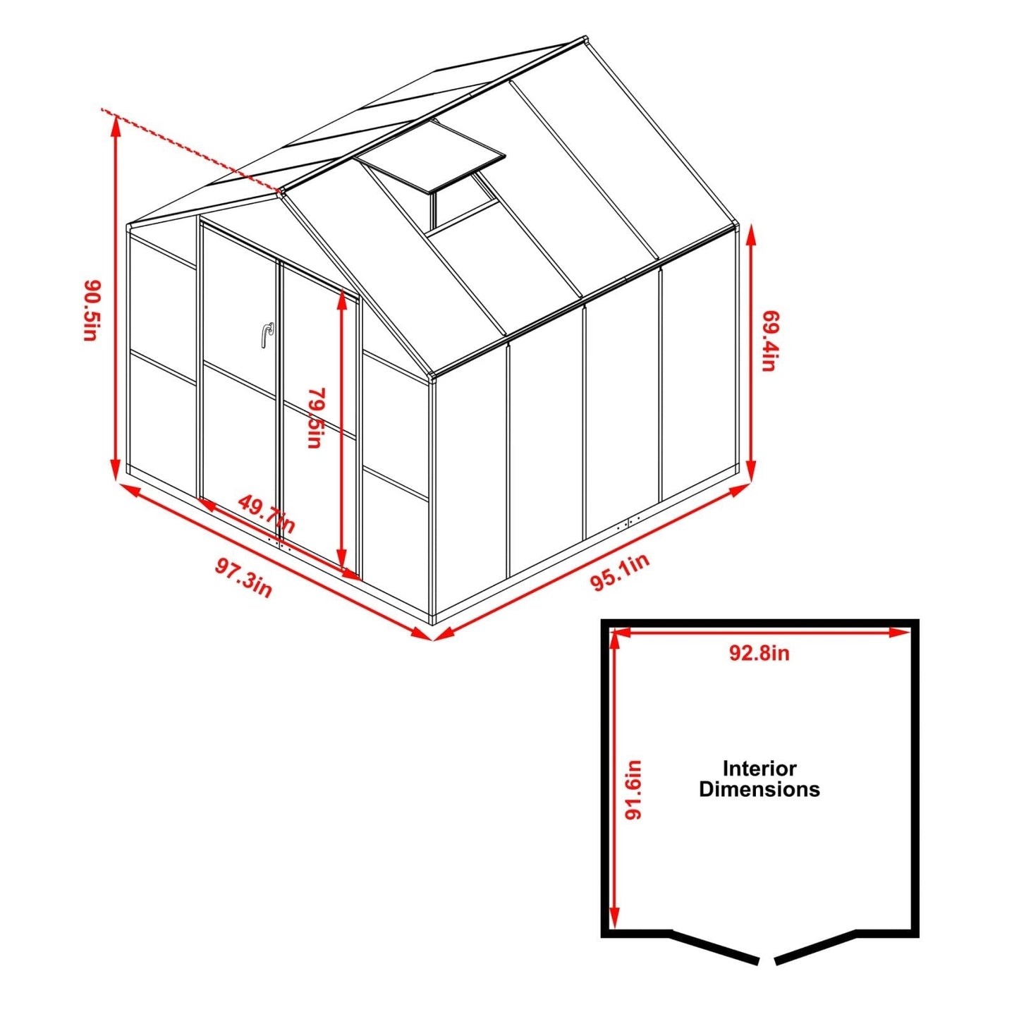 Kit serra da giardino in alluminio VEIKOUS con tetto regolabile e porta con serratura, grigio