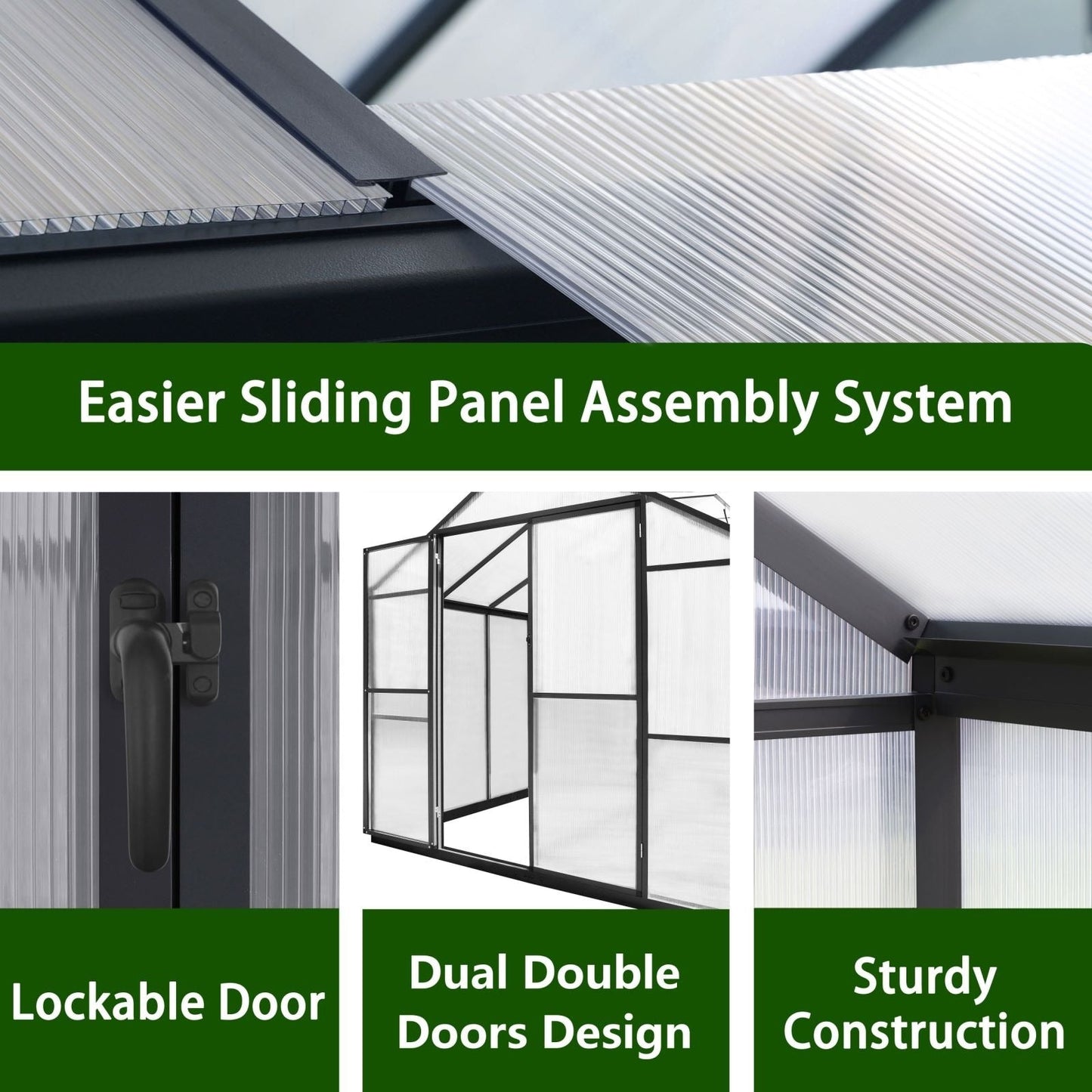 Kit serra da giardino in alluminio VEIKOUS con tetto regolabile e porta con serratura, grigio