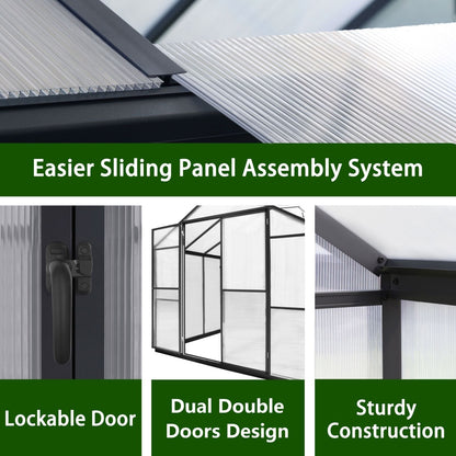 Kit serra da giardino in alluminio VEIKOUS con tetto regolabile e porta con serratura, grigio