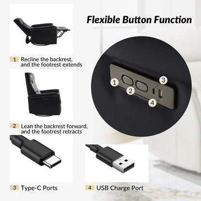 Poltrona reclinabile elettrica girevole Valentin Modern in similpelle con porte USB, set da 2 di HULALA HOME