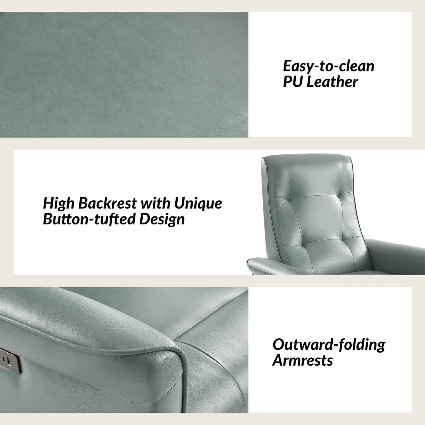 Poltrona reclinabile elettrica girevole Valentin Modern in similpelle con porte USB, set da 2 di HULALA HOME