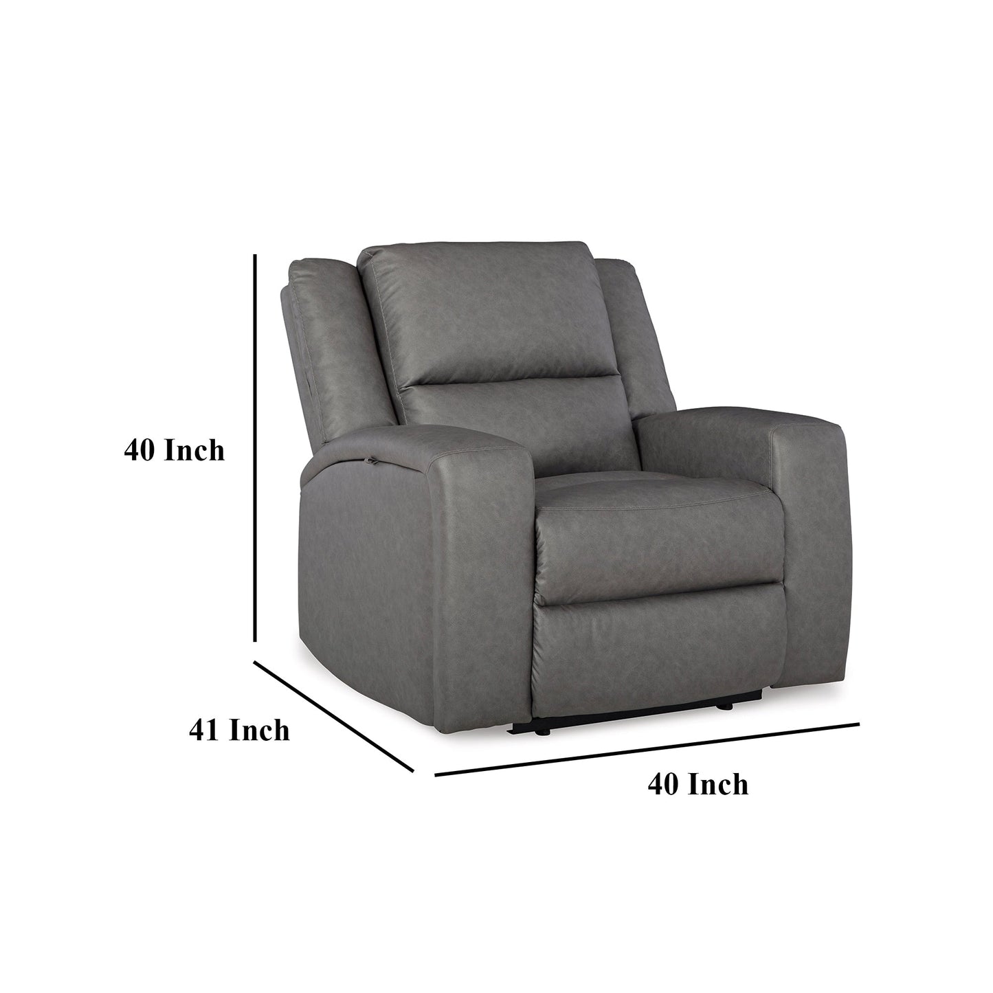 Poltrona reclinabile manuale Vance, similpelle grigia, poggiatesta con cuscino