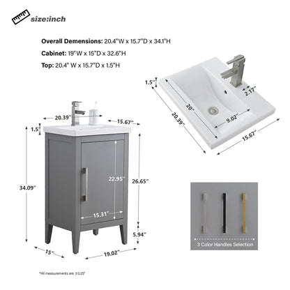 Mobiletto per lavabo da bagno Vanity Art 20 o 24 o 30 con piano in ceramica