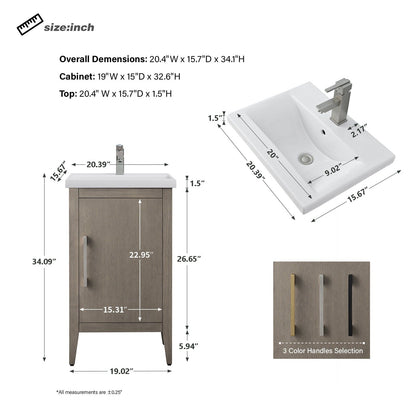 Mobiletto per lavabo da bagno Vanity Art 20 o 24 o 30 con piano in ceramica