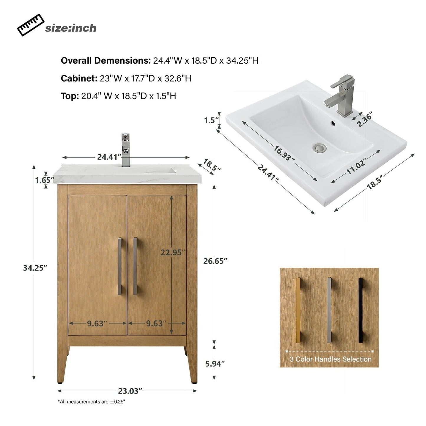 Mobiletto per lavabo da bagno Vanity Art 20 o 24 o 30 con piano in ceramica
