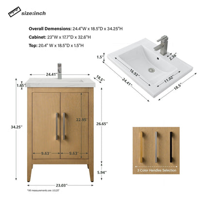 Mobiletto per lavabo da bagno Vanity Art 20 o 24 o 30 con piano in ceramica