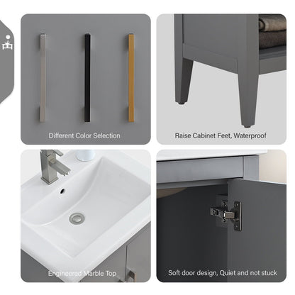 Mobiletto per lavabo da bagno Vanity Art 20 o 24 o 30 con piano in ceramica