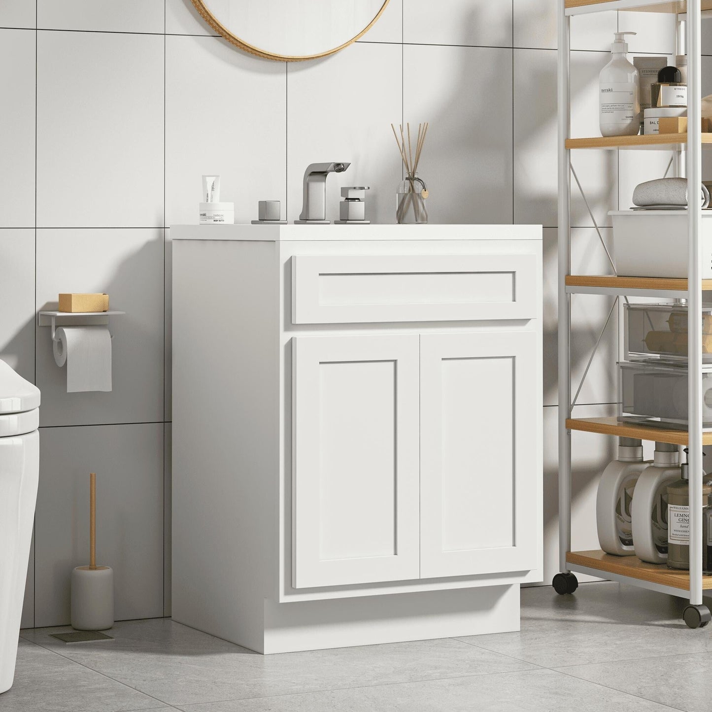 Mobiletto per lavabo da bagno Vanity Art in legno massello da 24 pollici con lavabo singolo