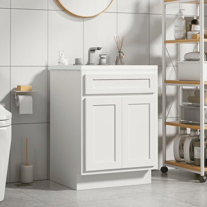 Mobiletto per lavabo da bagno Vanity Art in legno massello da 24 pollici con lavabo singolo