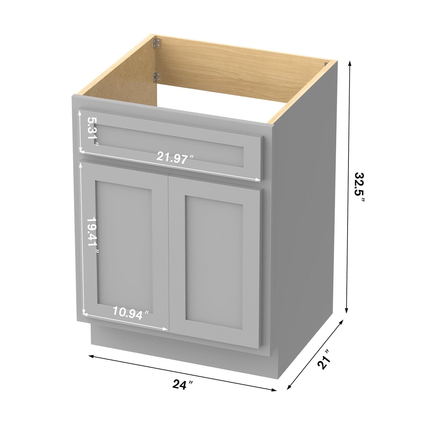 Mobiletto per lavabo da bagno Vanity Art in legno massello da 24 pollici con lavabo singolo
