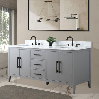 Mobiletto per lavabo da bagno Vanity Art 72 con doppio lavabo e piano in marmo ingegnerizzato