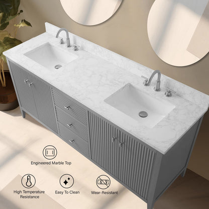 Mobiletto per lavabo da bagno Vanity Art 72 con doppio lavabo e piano in marmo ingegnerizzato