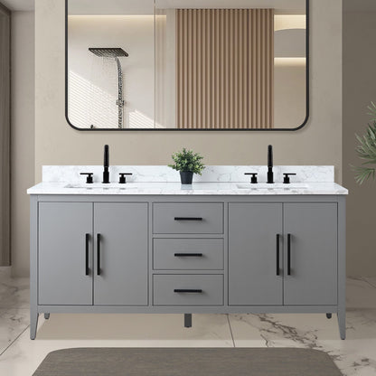 Mobiletto per lavabo da bagno Vanity Art 72 con doppio lavabo e piano in marmo ingegnerizzato