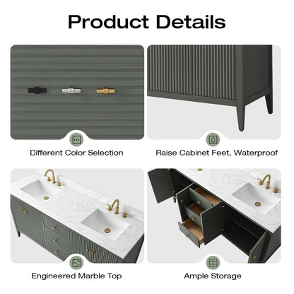 Mobiletto per lavabo da bagno Vanity Art 72 con doppio lavabo e piano in marmo ingegnerizzato