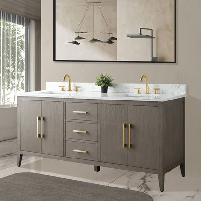 Mobiletto per lavabo da bagno Vanity Art 72 con doppio lavabo e piano in marmo ingegnerizzato