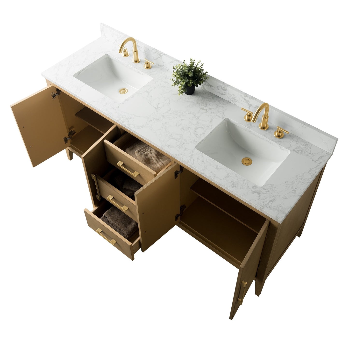 Mobiletto per lavabo da bagno Vanity Art 72 con doppio lavabo e piano in marmo ingegnerizzato