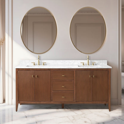 Mobiletto per lavabo da bagno Vanity Art 72 con doppio lavabo e piano in marmo ingegnerizzato