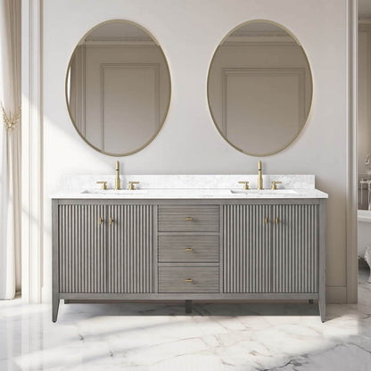 Mobiletto per lavabo da bagno Vanity Art 72 con doppio lavabo e piano in marmo ingegnerizzato