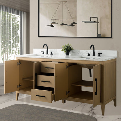 Mobiletto per lavabo da bagno Vanity Art 72 con doppio lavabo e piano in marmo ingegnerizzato