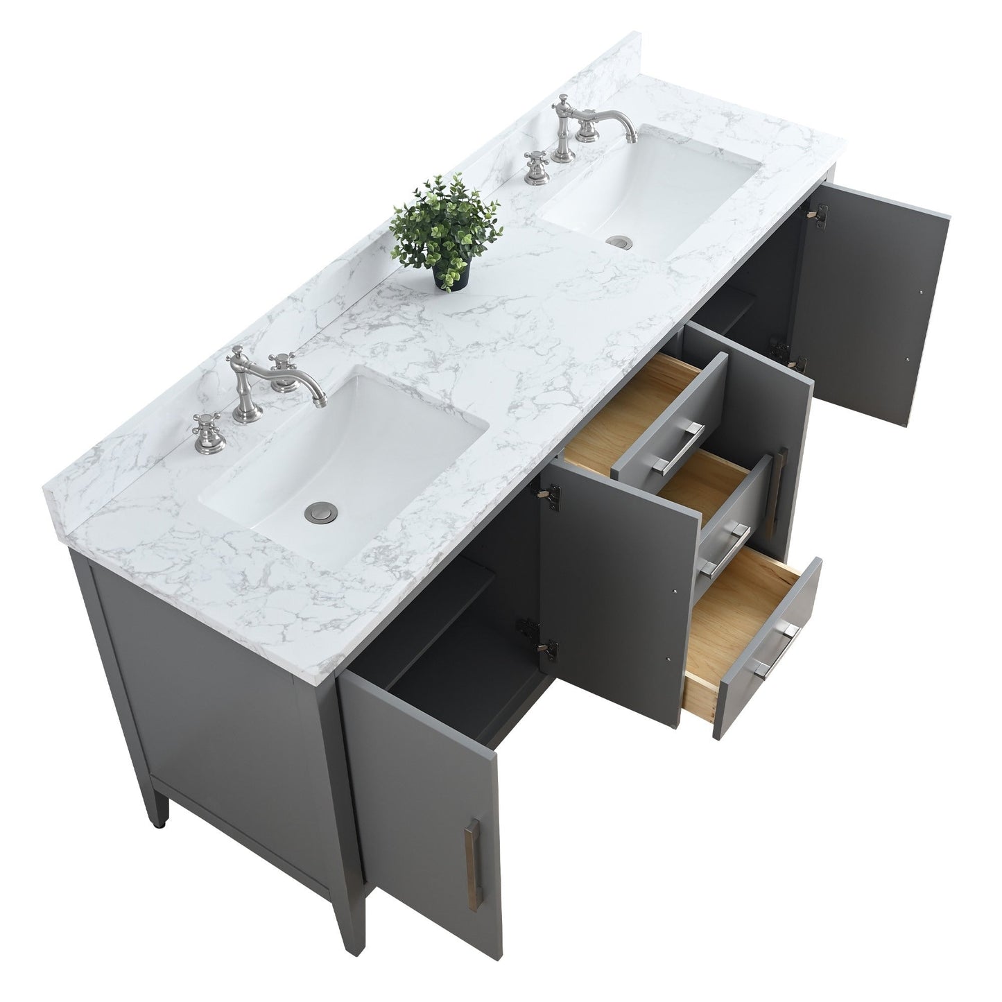 Mobiletto per lavabo da bagno Vanity Art 72 con doppio lavabo e piano in marmo ingegnerizzato