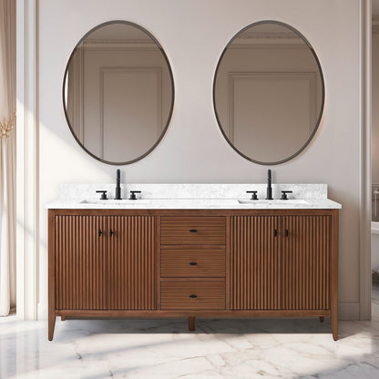 Mobiletto per lavabo da bagno Vanity Art 72 con doppio lavabo e piano in marmo ingegnerizzato