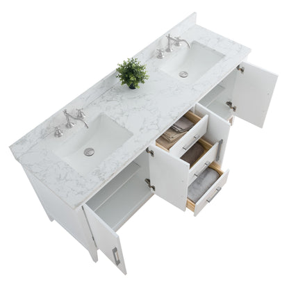 Mobiletto per lavabo da bagno Vanity Art 72 con doppio lavabo e piano in marmo ingegnerizzato